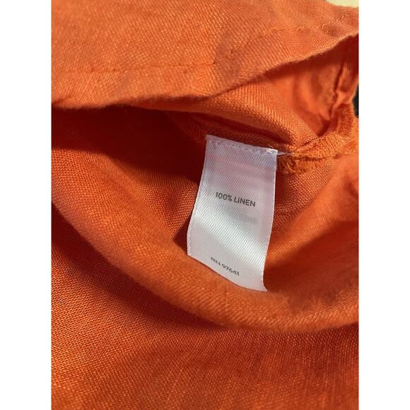 J Jill Orange Button Up Collared Shirt 100% Linen Relaxed Long Sleeve XL Tall - Picture 4 of 4
